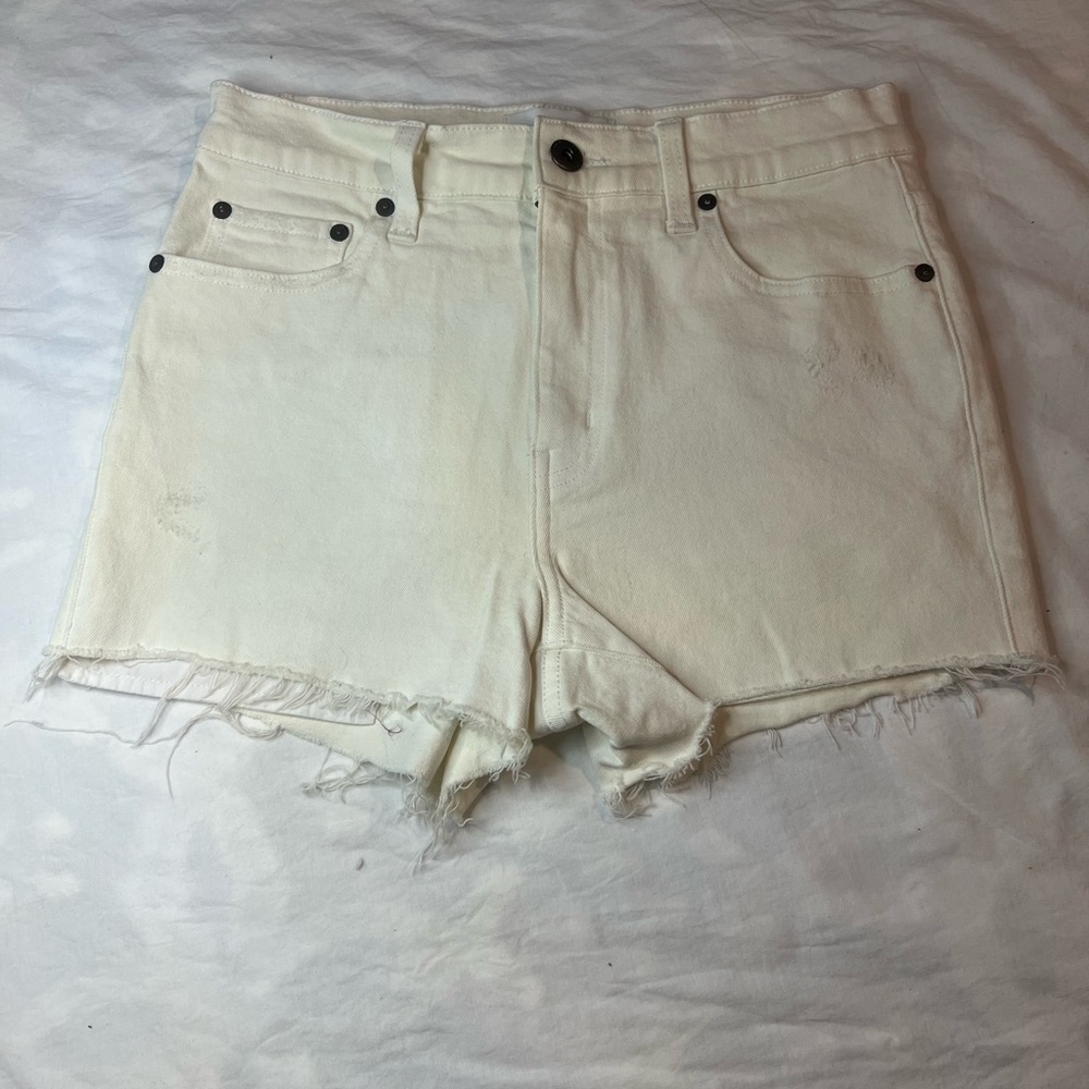 pistola Off-White High-Rise Frayed Hem Denim Shorts